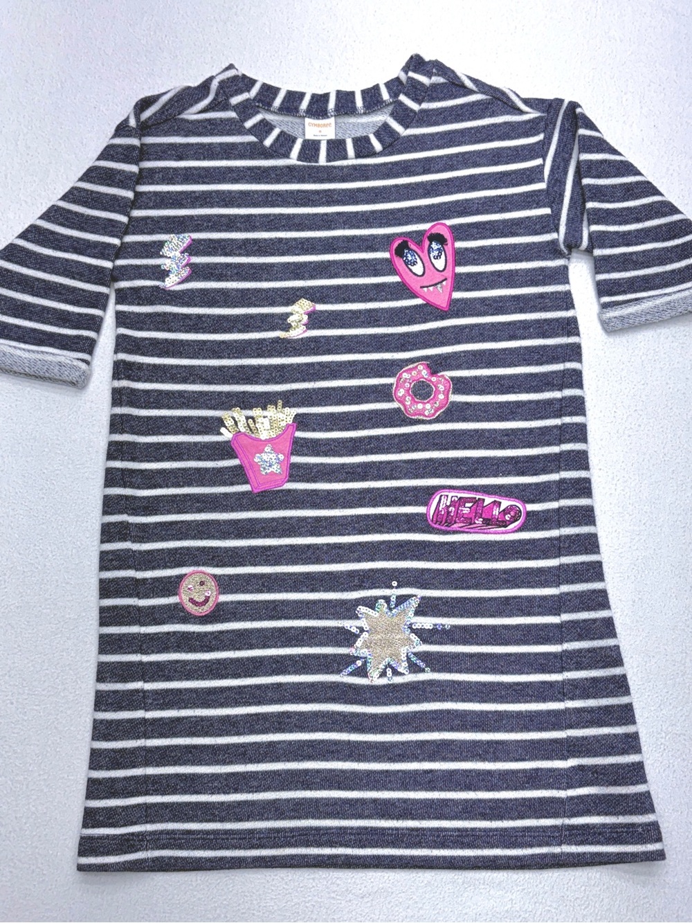 Gymboree Emoji Sweater Dress Girls 8 Navy Stripe Sequins Knit